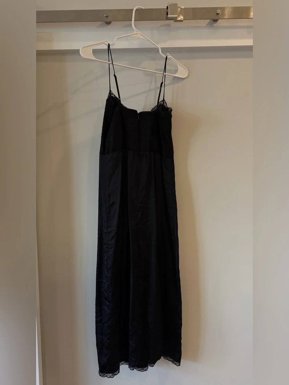 Abercrombie Black Satin Lace Maxi Slip Dress Size M